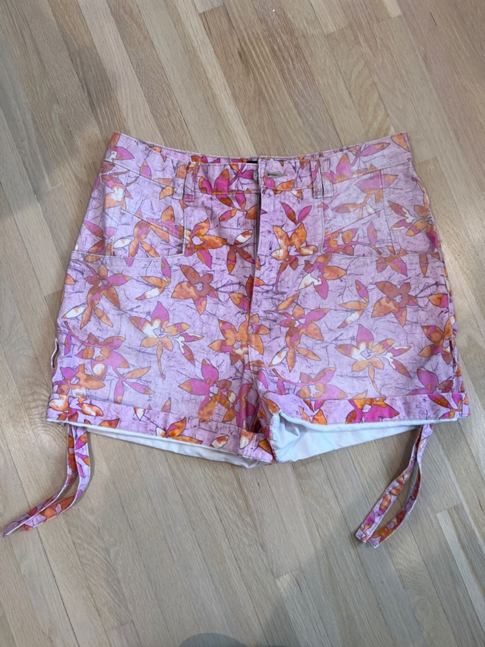 Isabel Marant Pink and Orange Floral High-Waist Tie-Hem Shorts 40FR/8US